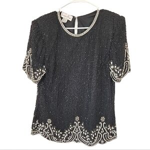 Vintage Laurence Kazar Black Beaded Blouse